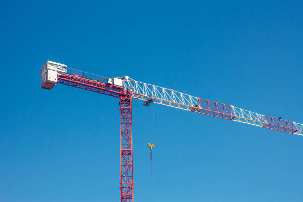 istock One metallic red and white crane 1144838669
