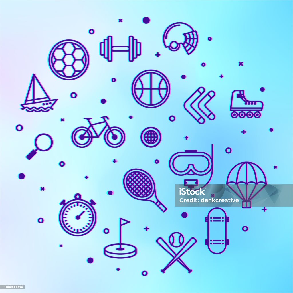 Sports League & Sport Club Fans Holographic Style Outline Infographic Design Sports league and sport club fans holographic style outline symbols on gradient background. Vector icons for infographics, mobile or web page designs. American Football - Ball stock vector