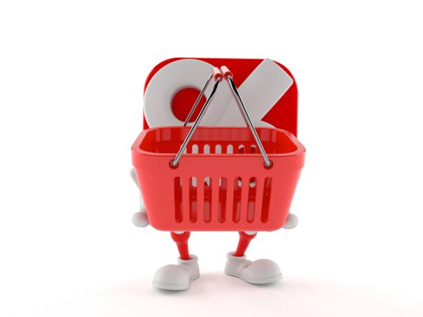 istock Percentage character holding shopping basket 1144841153