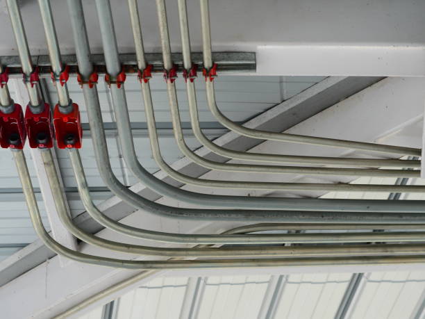 istock Electric lines power and label on the wall 1144843169