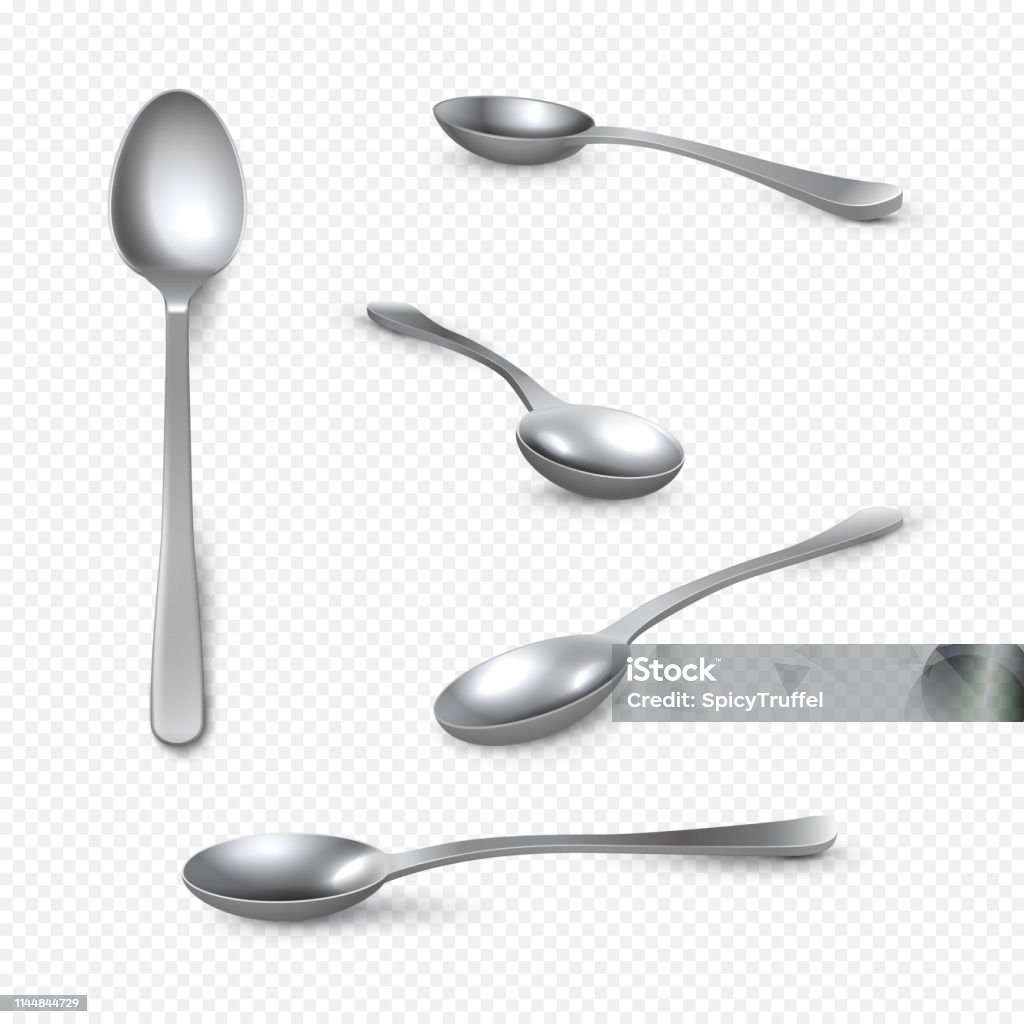 Realistic Metal Spoon 3d Silver Teaspoon Isolated On White