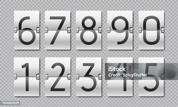 Countdown Numbers Flip Clock Counter Time Elements For Digital Scoreboard And Analog Timer Vector Countdown Remaining Time Banner Stock Illustration - Download Image Now