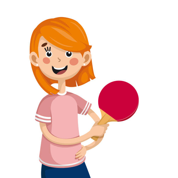 illustrations, cliparts, dessins animés et icônes de fille attirante avec une raquette de tennis. athlète jouant au tennis de table. ping-pong. - tennis child athlete sport