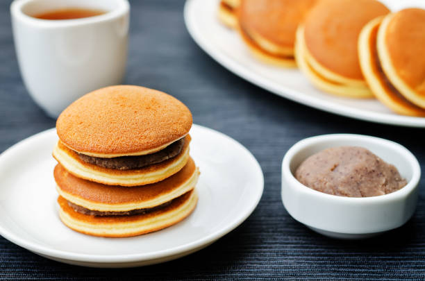 Dorayaki, Japanese red bean pancakes. toning. selective focus