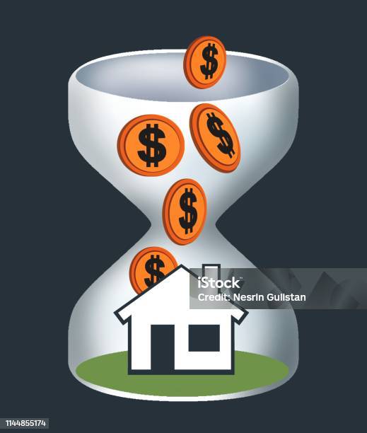 Owning Home Accumulate Accumulation Home Homeowner Purchase Purchase Purchase Hourglass Time Saving Piggy Bank Real Estate Sales Stock Illustration - Download Image Now