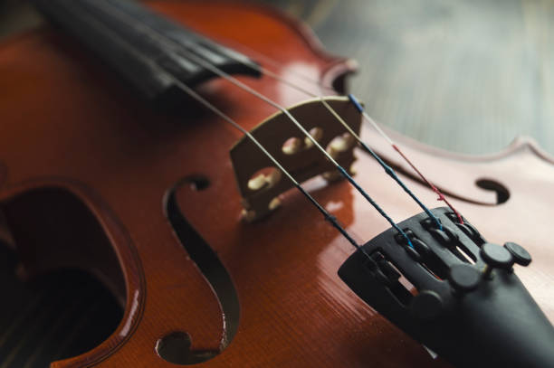 istock Violin lying on wooden background. 1144855441
