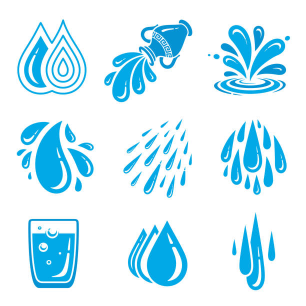 Water icons Blue water icons set rain patterns stock illustrations