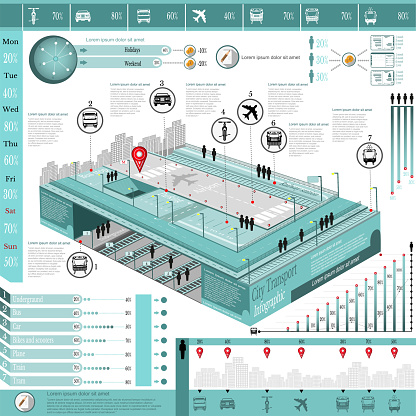 City transport infographic abstract city underground airport diagrams and transport icons