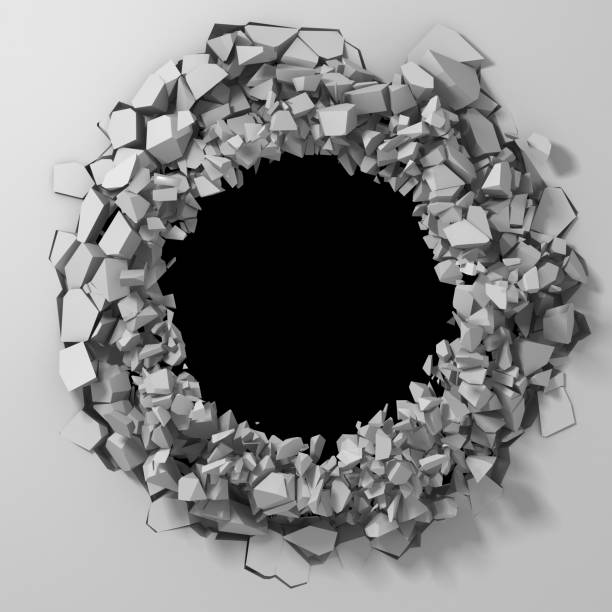 istock Dark destruction cracked hole in white stone wall 1144857567