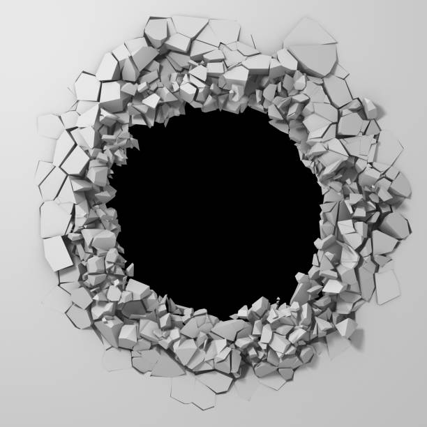 istock Dark destruction cracked hole in white stone wall 1144857762