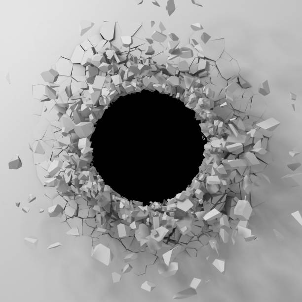 istock Dark destruction cracked hole in white stone wall 1144857813