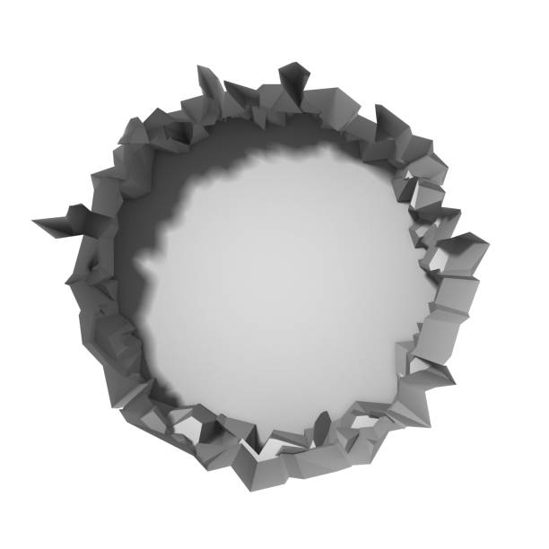 istock Dark destruction cracked hole in white stone wall 1144857836