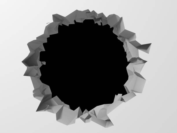 istock Dark destruction cracked hole in white stone wall 1144857846