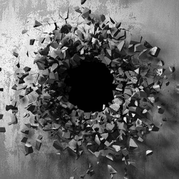 istock Dark cracked broken hole in concrete wall 1144858217