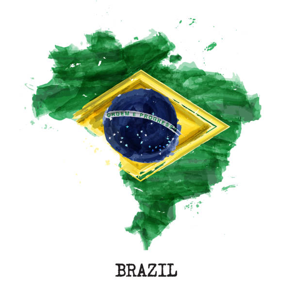 ilustrações, clipart, desenhos animados e ícones de projeto da pintura da aguarela da bandeira de brasil. forma do mapa do país. conceito do dia da independência (7 setembro 1822). vetor. - brasil