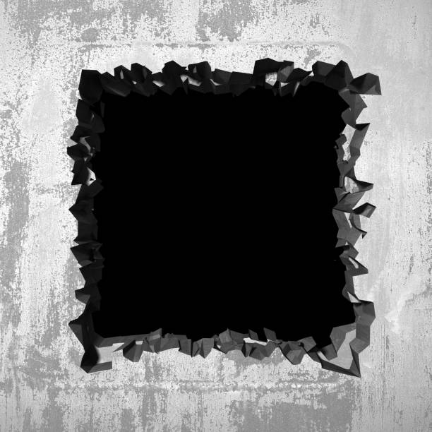 istock Dark cracked broken hole in concrete wall 1144859166