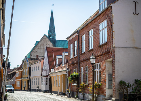 Beautiful old houses in Ribe, Denmark.\nRibe is the oldest town i Denmark founded 704-710 AD and located on the west coast of Jutland.