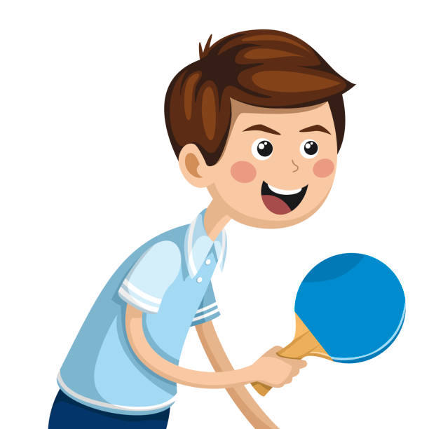 illustrations, cliparts, dessins animés et icônes de garçon mignon retenant une raquette de tennis. l’athlète joue au tennis de table - tennis child athlete sport