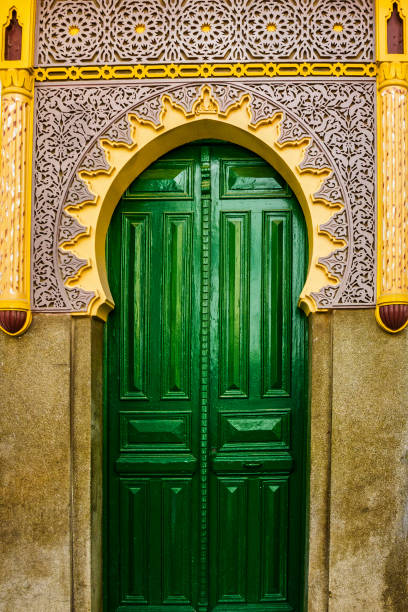 Fez, Morocco-September 22, 2013: Close-up details of Islamic patterns on the Haj Gate in Fez.