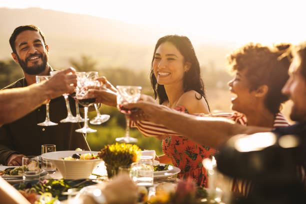 istock Group of friends making a toast at party 1144863191