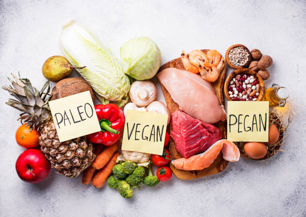 istock Pegan diet. Paleo and vegan products 1144869638