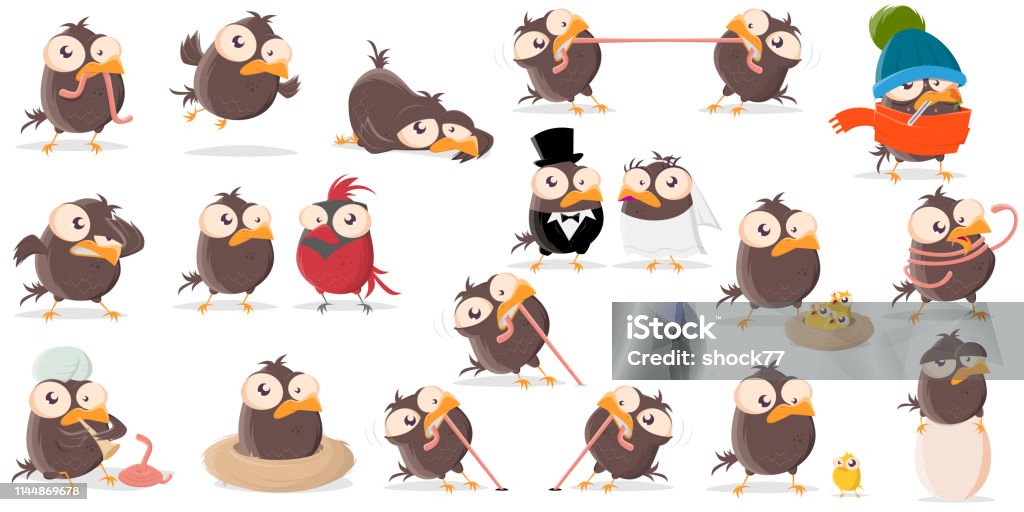 Ilustración de Divertida Colección De Arte De Dibujos Animados De Pájaros y  más Vectores Libres de Derechos de Nido de pájaro - iStock