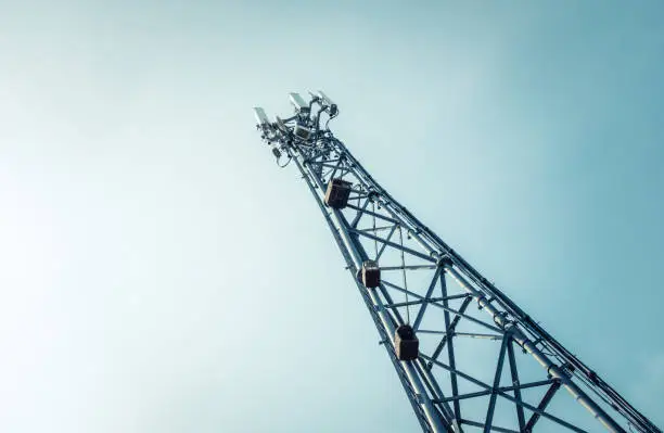 A Telecommunications, Cellphone Or Mobile Phone Tower With Copy Space