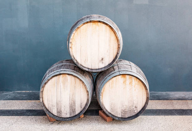 Wine barrels near alcohol shop