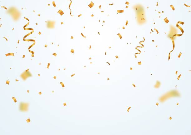 Golden flying blur confetti with motion effect on light white background Template for Holiday vector illustration. Golden flying blur confetti with motion effect on light white background. Template for Holiday vector illustration celebration event stock illustrations