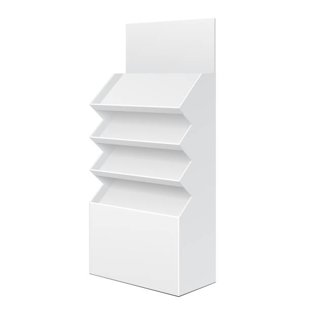 istock White Cardboard Floor Display Rack For Supermarket Blank Empty Displays With Shelves Products On White Background Isolated. Ready For Your Design. Product Packing. Vector EPS10 1144878899