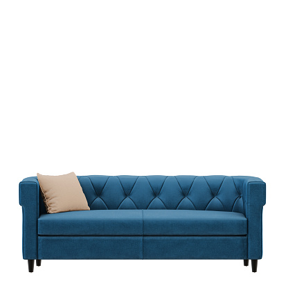 Blue sofa with pillow isolated background 3d rendering