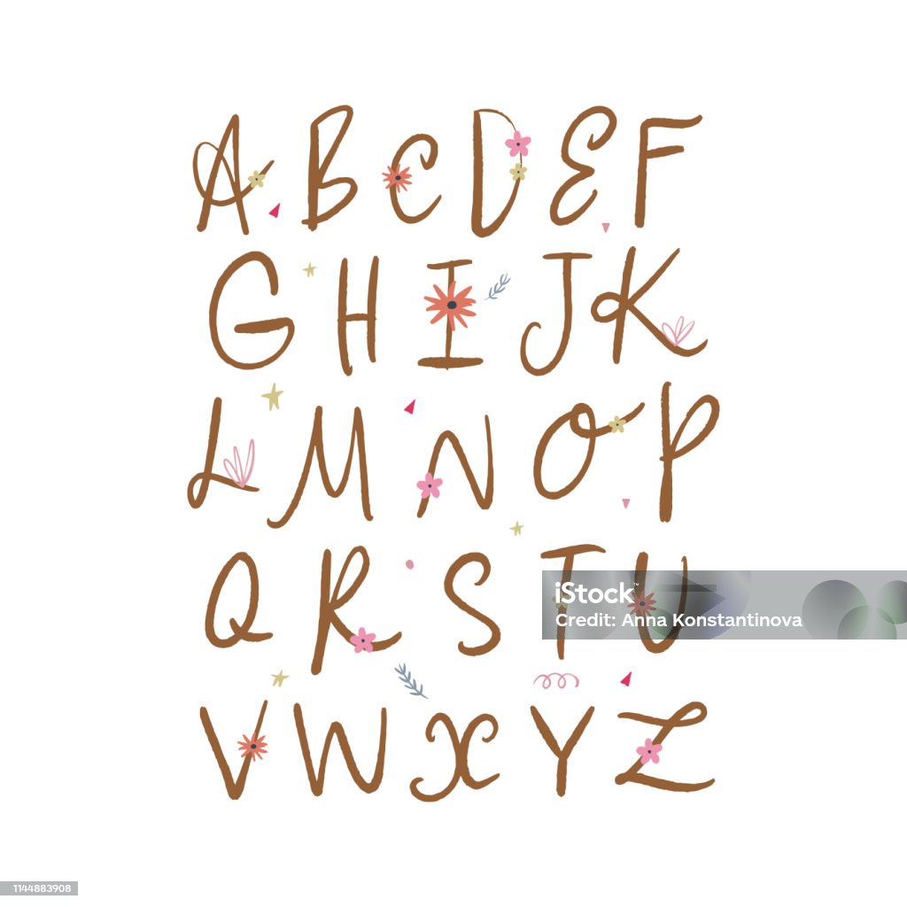 Hand Drawn Floral Alphabet Letters Vector Clip Art Stock Illustration