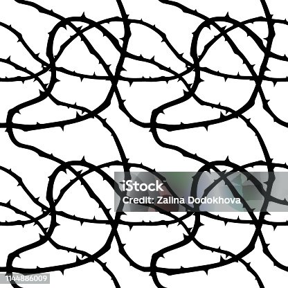 istock Seamless, endless pattern with thorns, Black thorns on white background, design for your packing. 1144886009