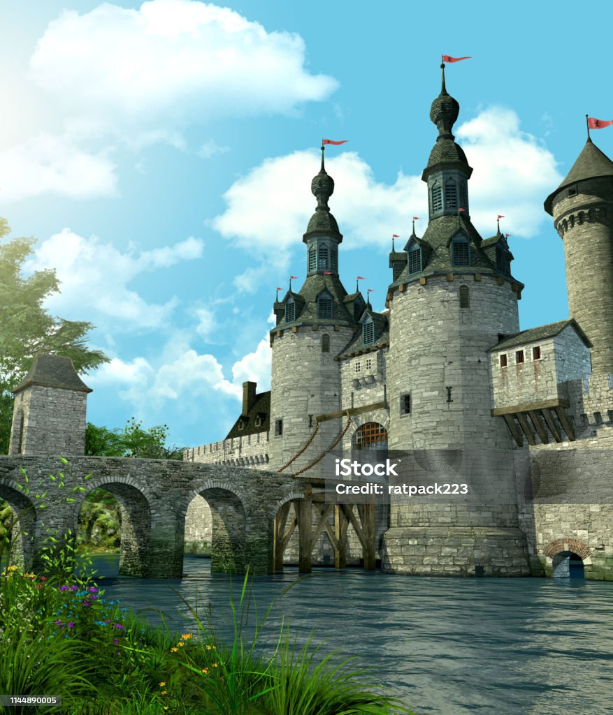 Lâu Đài Ảo Lãng Mạn Được Bảo Vệ Bởi Một Con Hào Hình ảnh Sẵn có ...