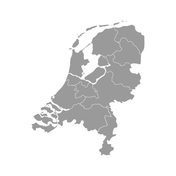 stockillustraties, clipart, cartoons en iconen met vector geïsoleerde vereenvoudigde illustratie icoon met grijs silhouet van nederland ' (holland) provincies. geselecteerde administratieve afdelingen met namen - groningen