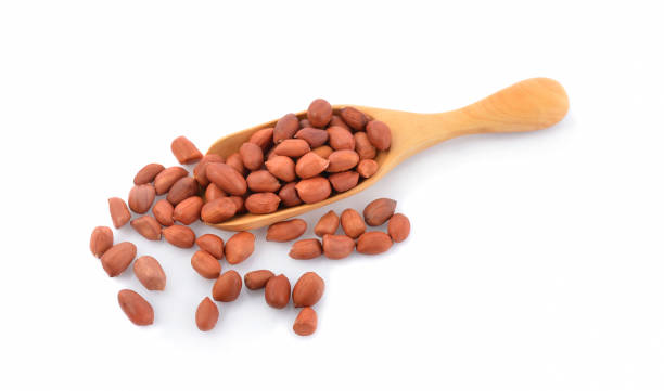istock Peanut in woodev spoon on white background 1144920640