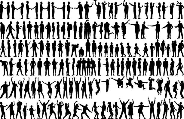 illustrations, cliparts, dessins animés et icônes de silhouettes de personnes très détaillées - silhouette men people standing