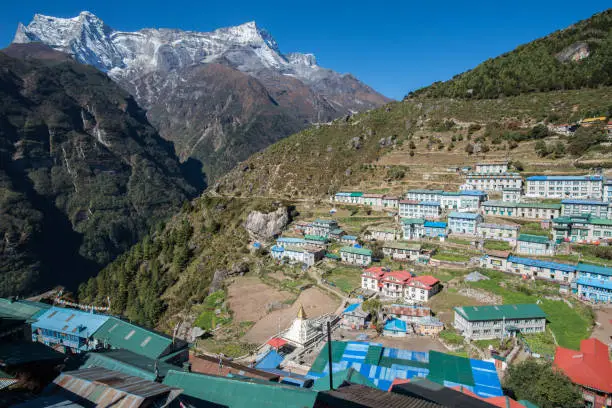 Photo of View of Namche Bazaar and Kongde Ri (6,187 metres) at behind.