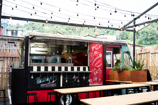 Food truck on the street used for the sale of fast food