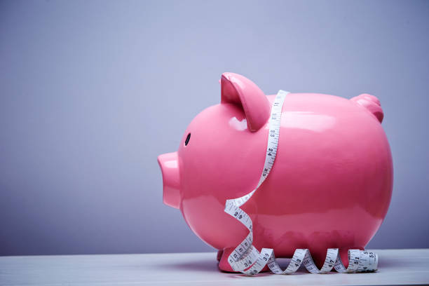 istock Piggy bank with tape measure 1144934592