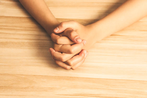 Close up prayer's hand pray in church, Pastor pray to God