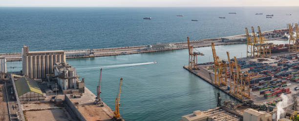 istock Panoramic view Barcelona city port 1144935762