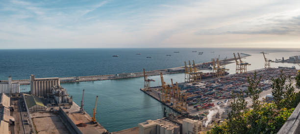 Panoramic view Barcelona city port stock photo