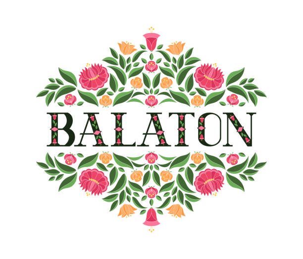 Balaton lake, Hungary illustration vector. Background with traditional flowers pattern from hungarian embroidery floral ornament design. Balaton lake, Hungary illustration vector. Background with traditional flowers pattern from hungarian embroidery floral ornament design. lake balaton stock illustrations