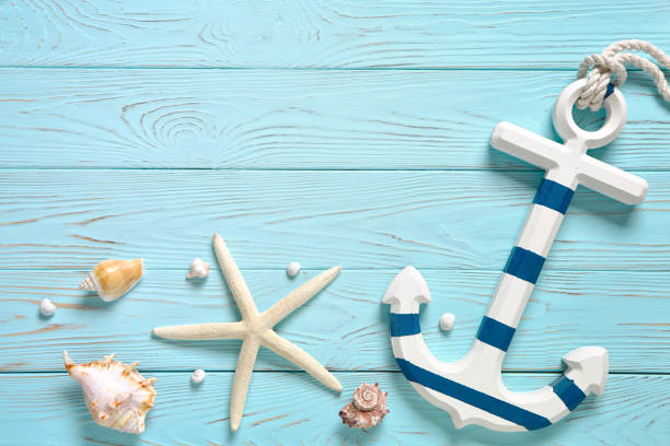 istock Marine accessories on a blue board. 1144941583