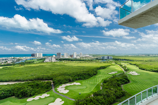 Aerial view of gof course in Cancún
