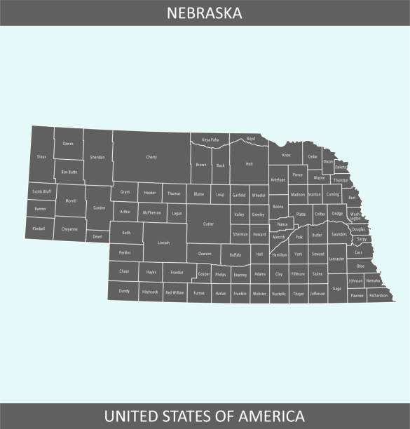 illustrazioni stock, clip art, cartoni animati e icone di tendenza di mappa del nebraska con contee - brewster