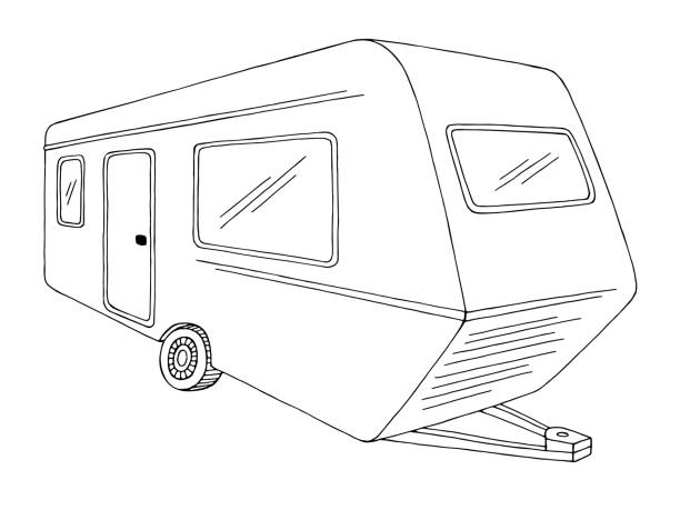 кампер графический черный белый эскиз иллюстрация вектор - mobile home camping isolated vehicle trailer stock illustrations