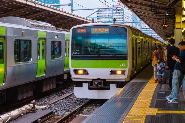 Tokyo, Japan - April 24 2018: The Yamanote Line is a railway loop line in Tokyo connecting most of Tokyo's major stations and urban centres
