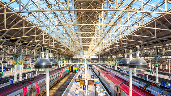 Manchester, UK - May 18 2018: Manchester Piccadilly is the principal railway station in Manchester  hosts long-distance intercity and cross-country services to national destinations